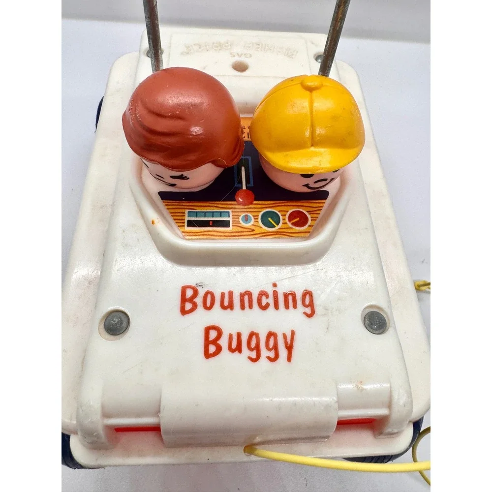 Vintage Fisher Price Bouncing‎ Buggy 122 Pull Toy Little People 1973 Retro 70s